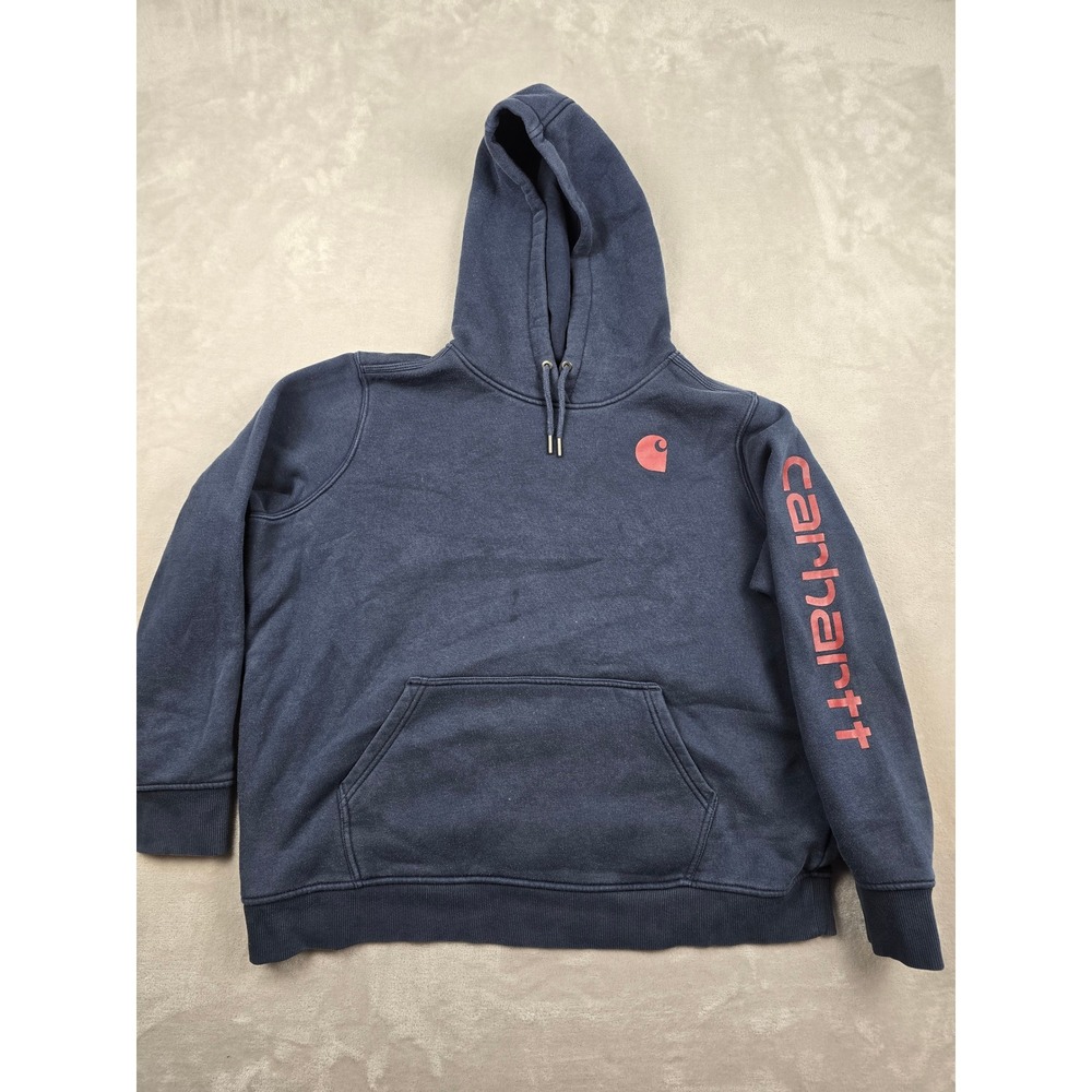 Carhartt Hoodie Women 2X Blue Relaxed Graphic Sleeve Workwear Sweatshirt 102791‎